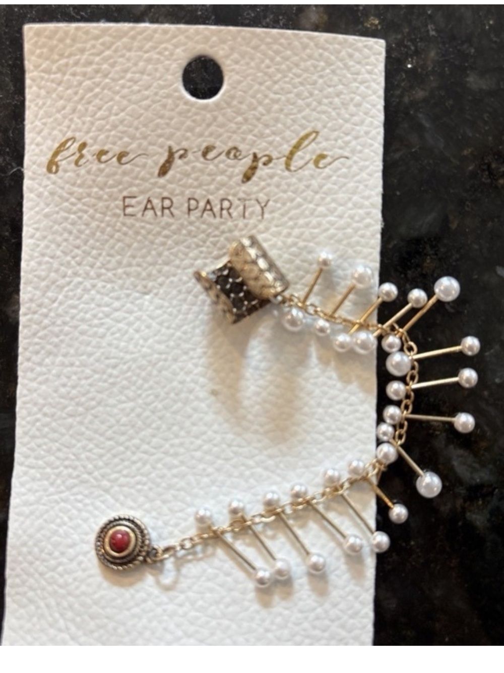 Free People gold and white pearl ear cuff set